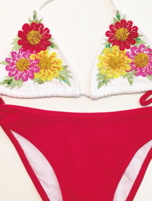 花刺繍のブラジリアンビキニ（ピンク）。通販価格￥16,800